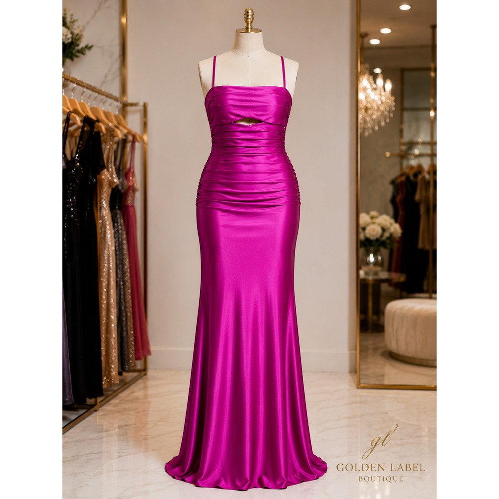City Studios Magenta Satin Cutout Lace Up Gown Juniors 15/16 NWT